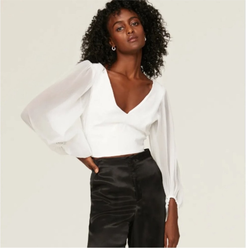 Hutch White Hart Tie Back Top Puff Sheer Sleeves Anthropologie Large L